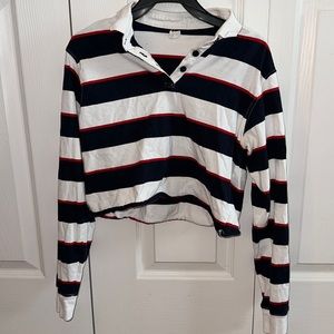 Garage, Striped Cropped Long Sleeve, with Collar and Blue Buttons